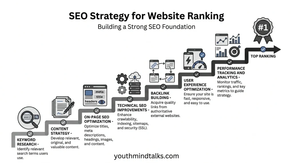 SEO strategy for improving website ranking infographic