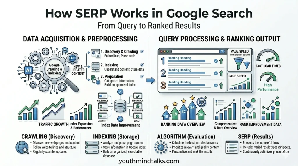 how SERP works in Google search flow chart