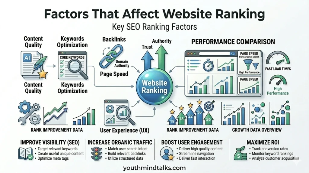 SEO ranking factors affecting website ranking infographic