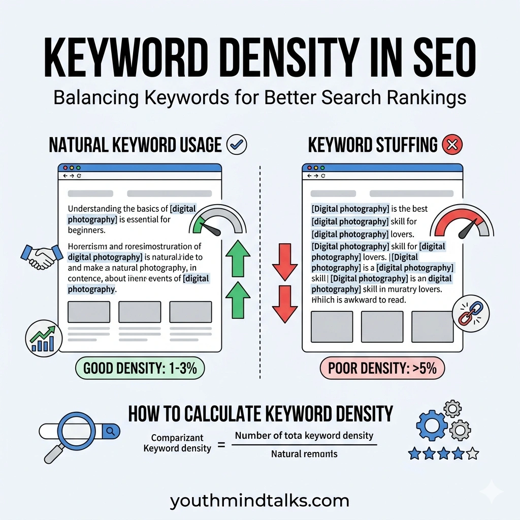 keyword density in SEO content optimization infographic