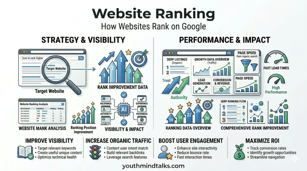 website ranking in Google search results illustration